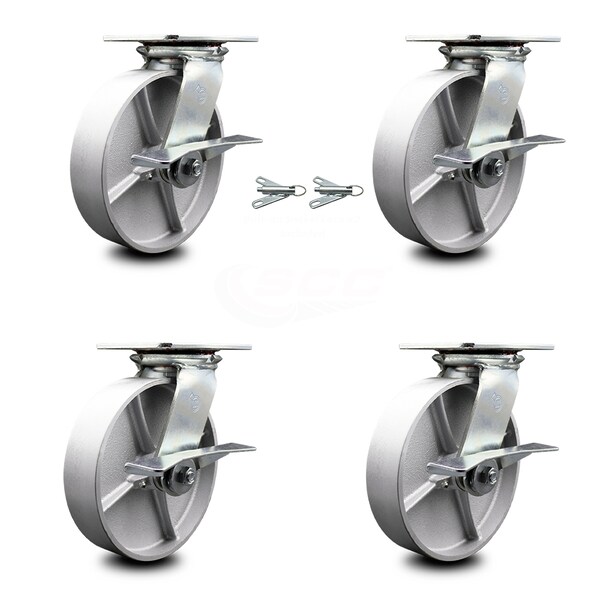 Service Caster 8 Inch Semi Steel Caster Set with Roller Bearing 4 Brake and 2 Swivel Lock SCC SCC-35S820-SSR-SLB-BSL-2-SLB-2 - main